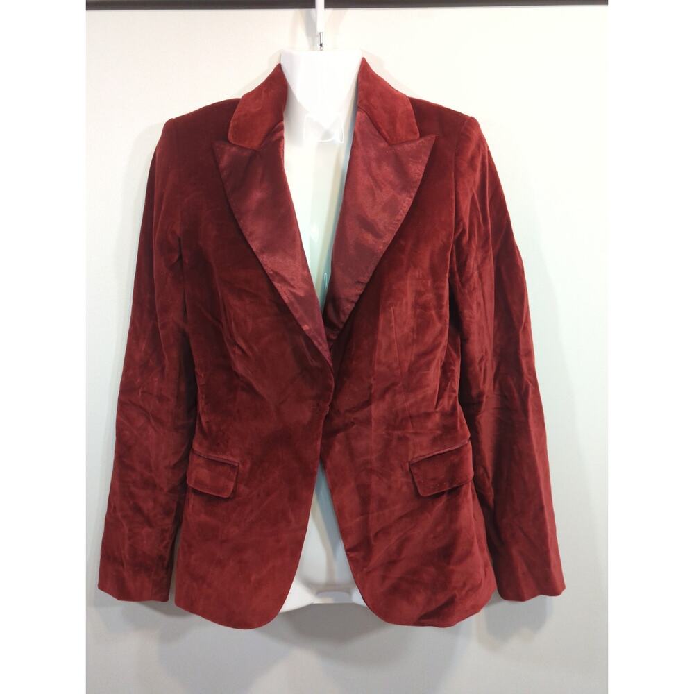 T Tahari Red Velvet Notched Lapel One Button Blazer Womens Sz 0 Preppy Old Money